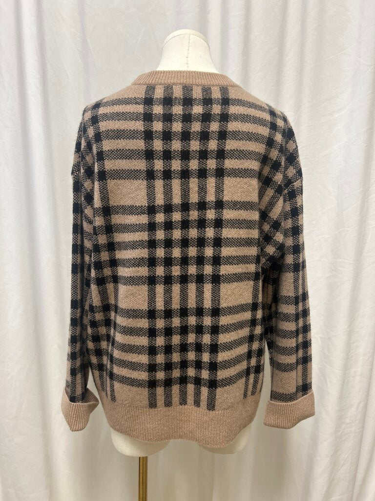 White + Warren Tan Plaid Cashmer Sweater