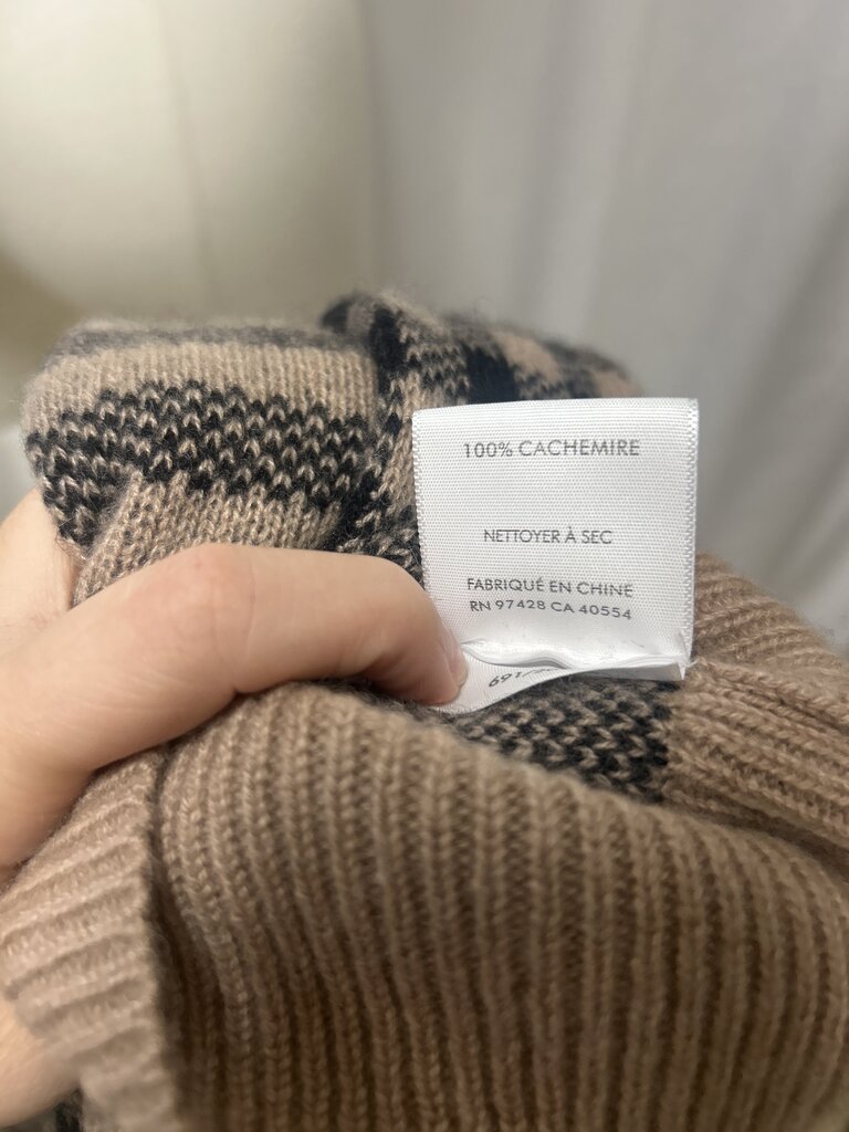 White + Warren Tan Plaid Cashmer Sweater