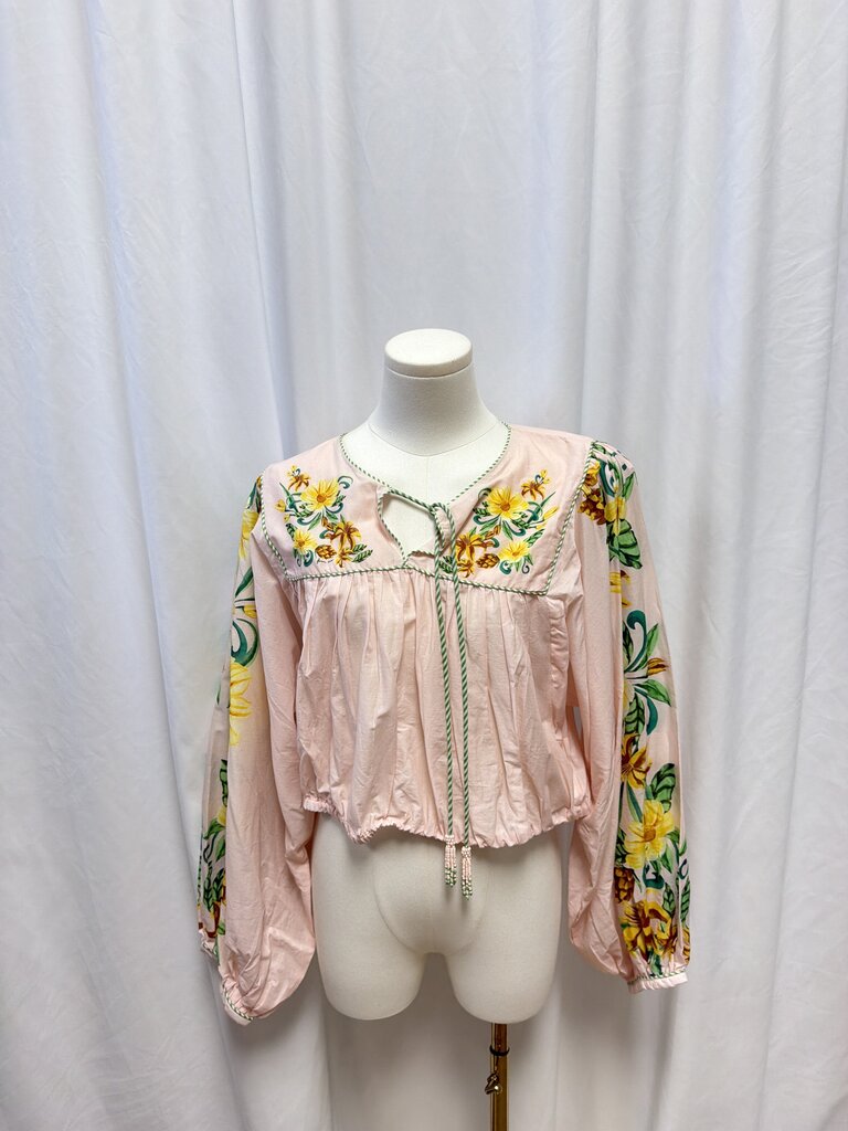 Farm Rio Floral Tie Neck Blouse