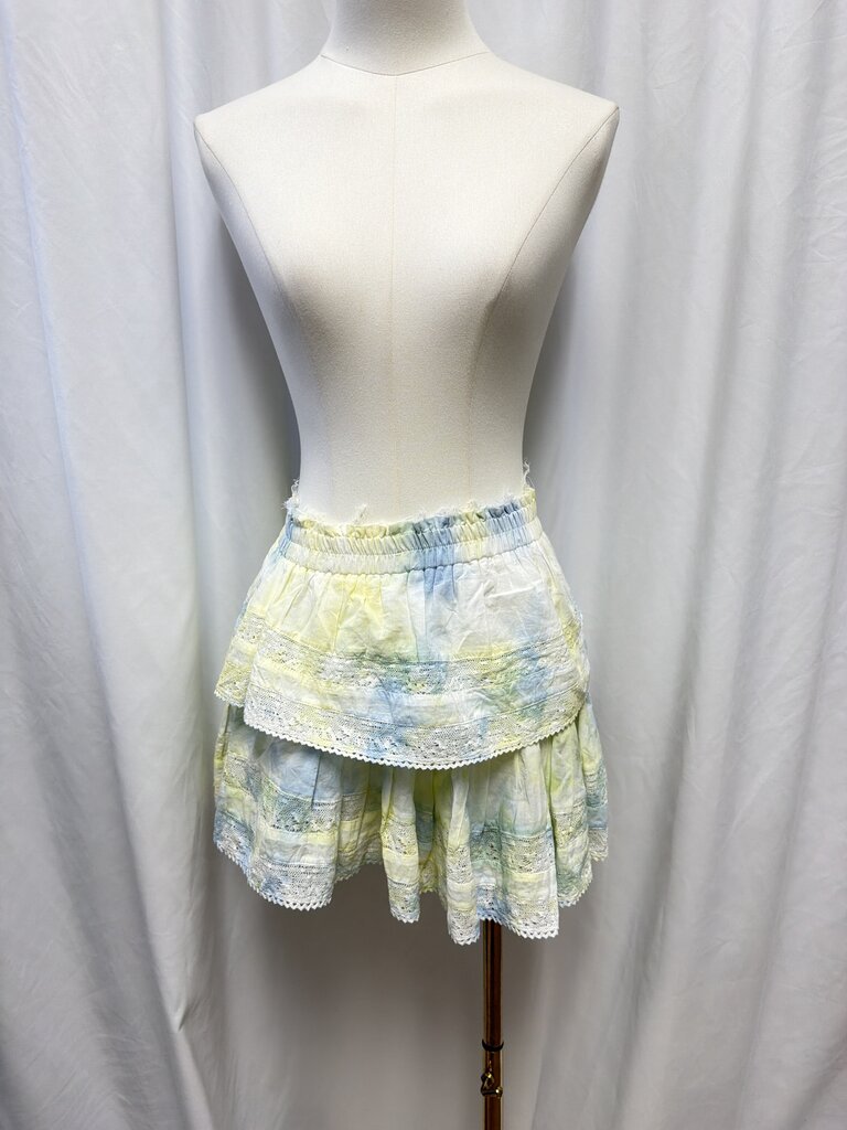 LoveShackFancy Yellow Tie Dye Mini Skirt