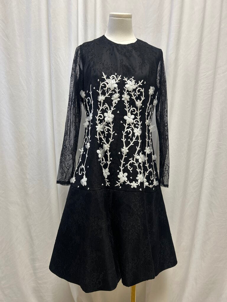 Miri New York Black Sequin and Floral Applique Cocktail Dress