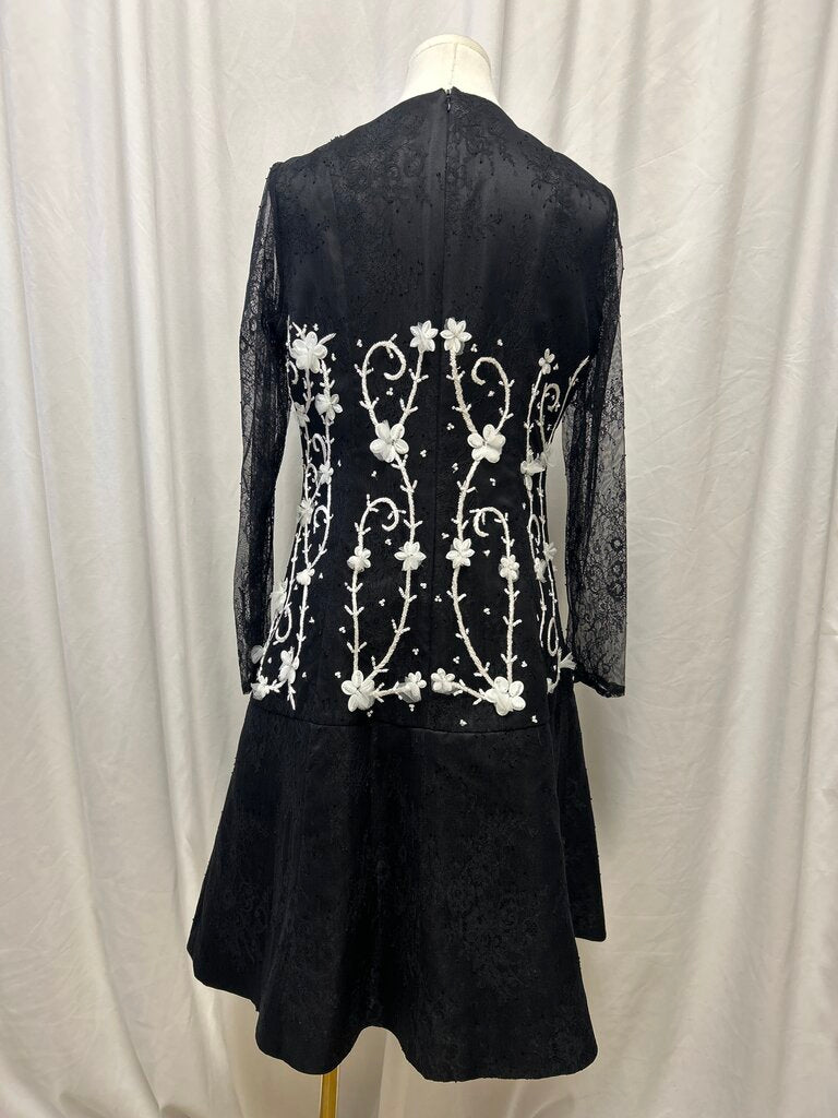 Miri New York Black Sequin and Floral Applique Cocktail Dress