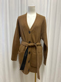 Vince Brown Ribbed Cashmere Belted Cardigan