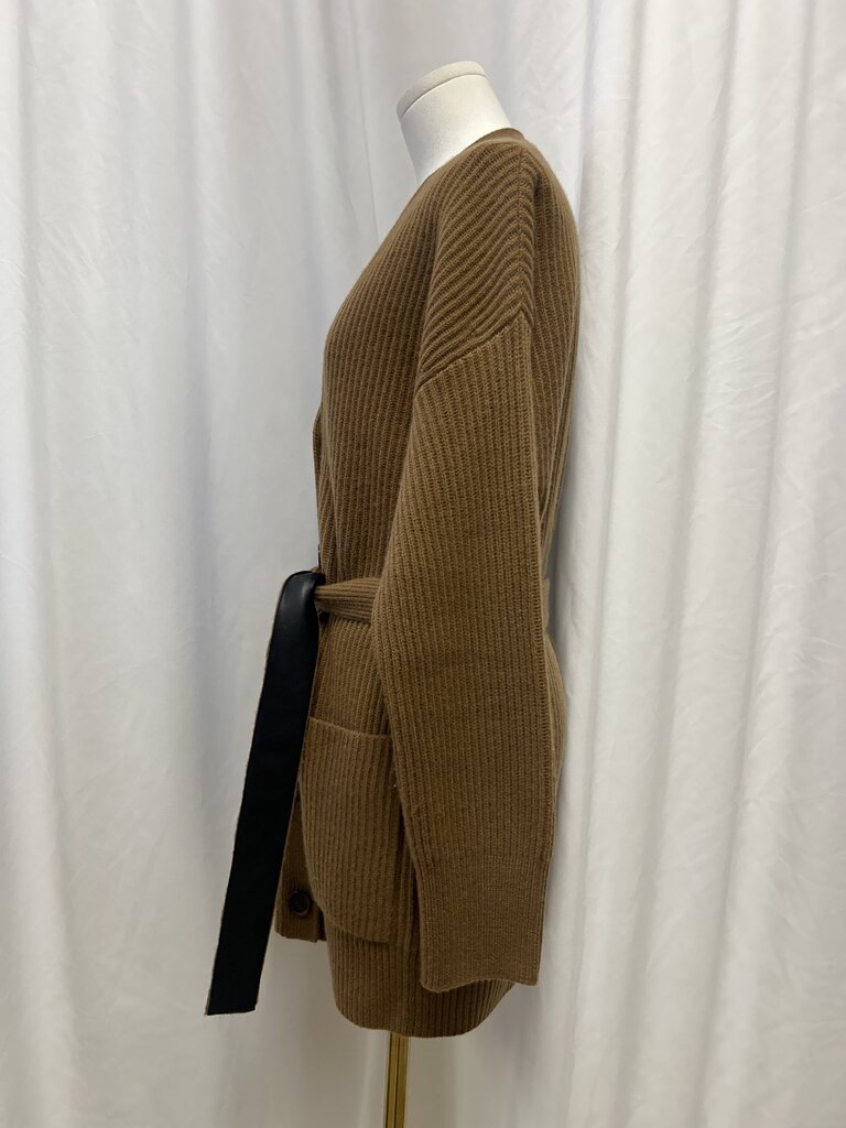 Vince Brown Ribbed Cashmere Belted Cardigan