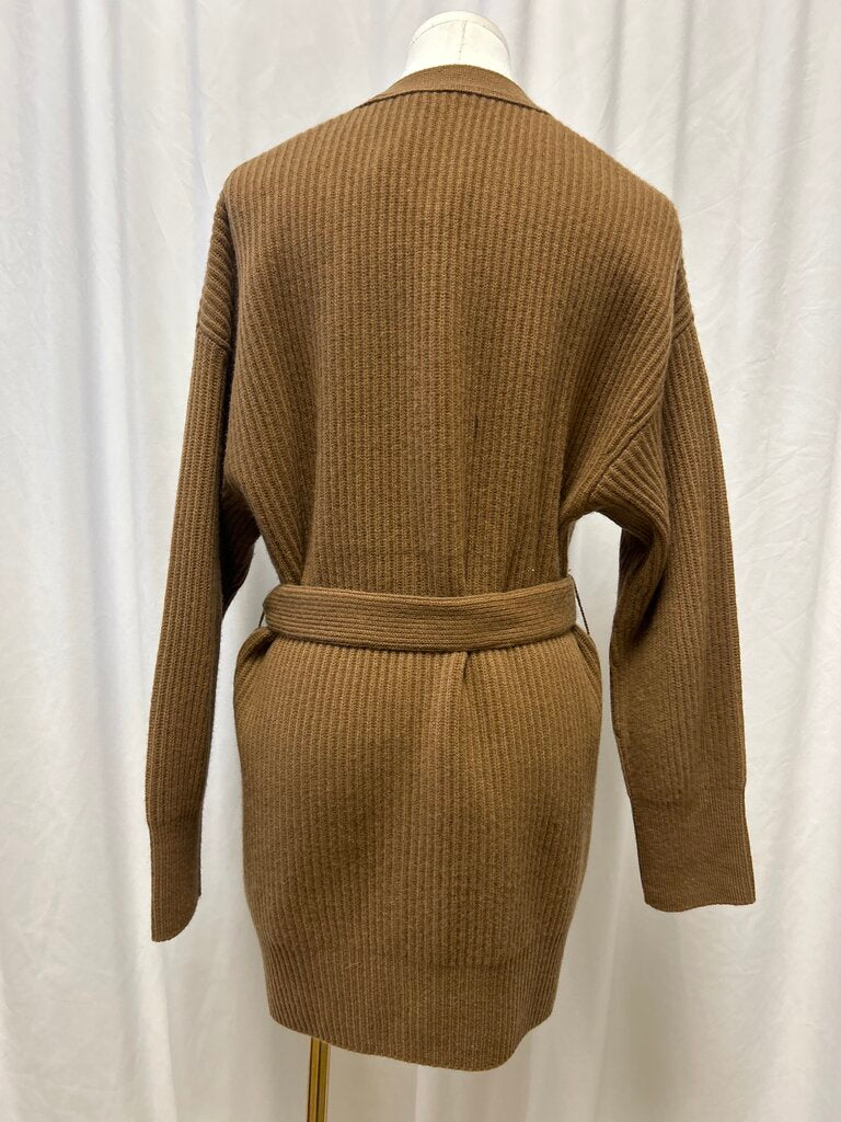 Vince Brown Ribbed Cashmere Belted Cardigan