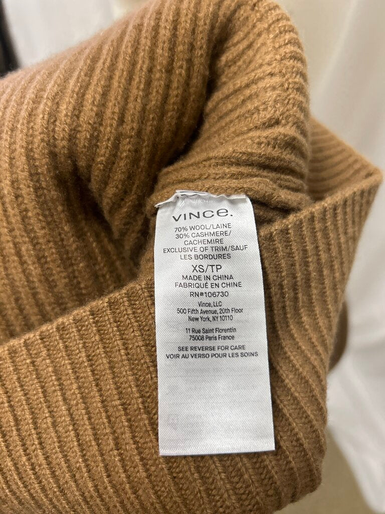 Vince Brown Ribbed Cashmere Belted Cardigan