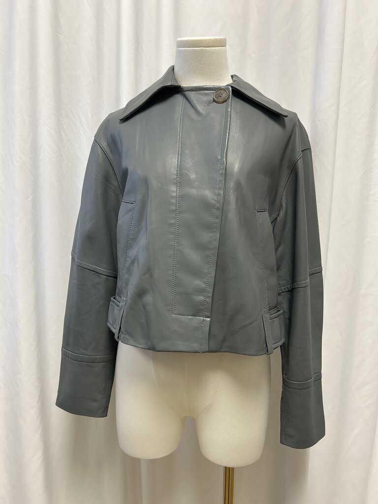 Vince Grey Lamb Leather Flight Jacket