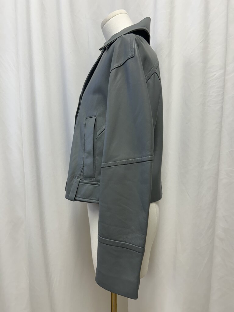 Vince Grey Lamb Leather Flight Jacket