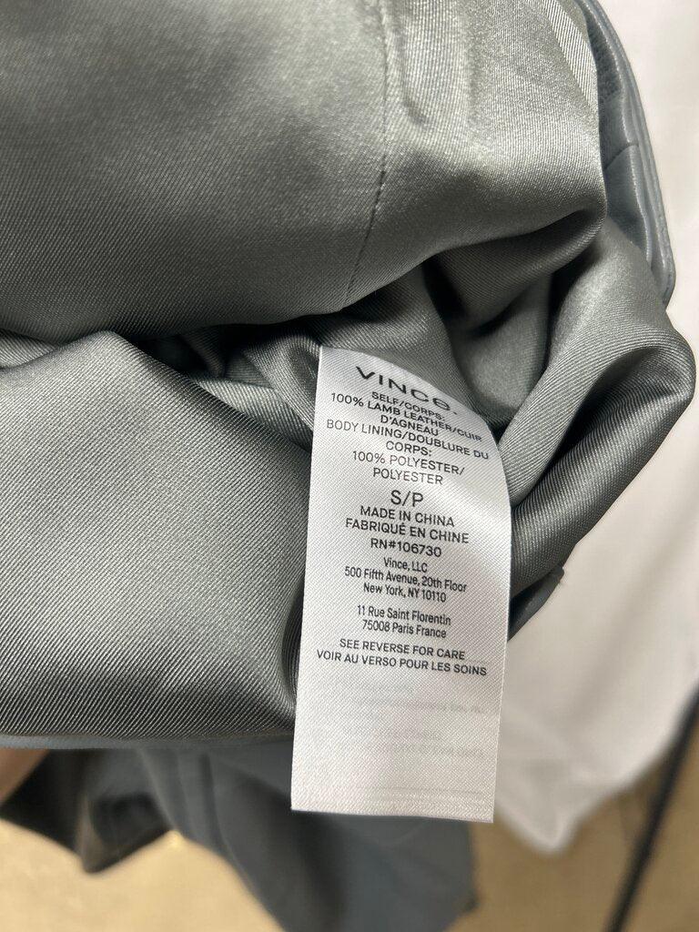 Vince Grey Lamb Leather Flight Jacket