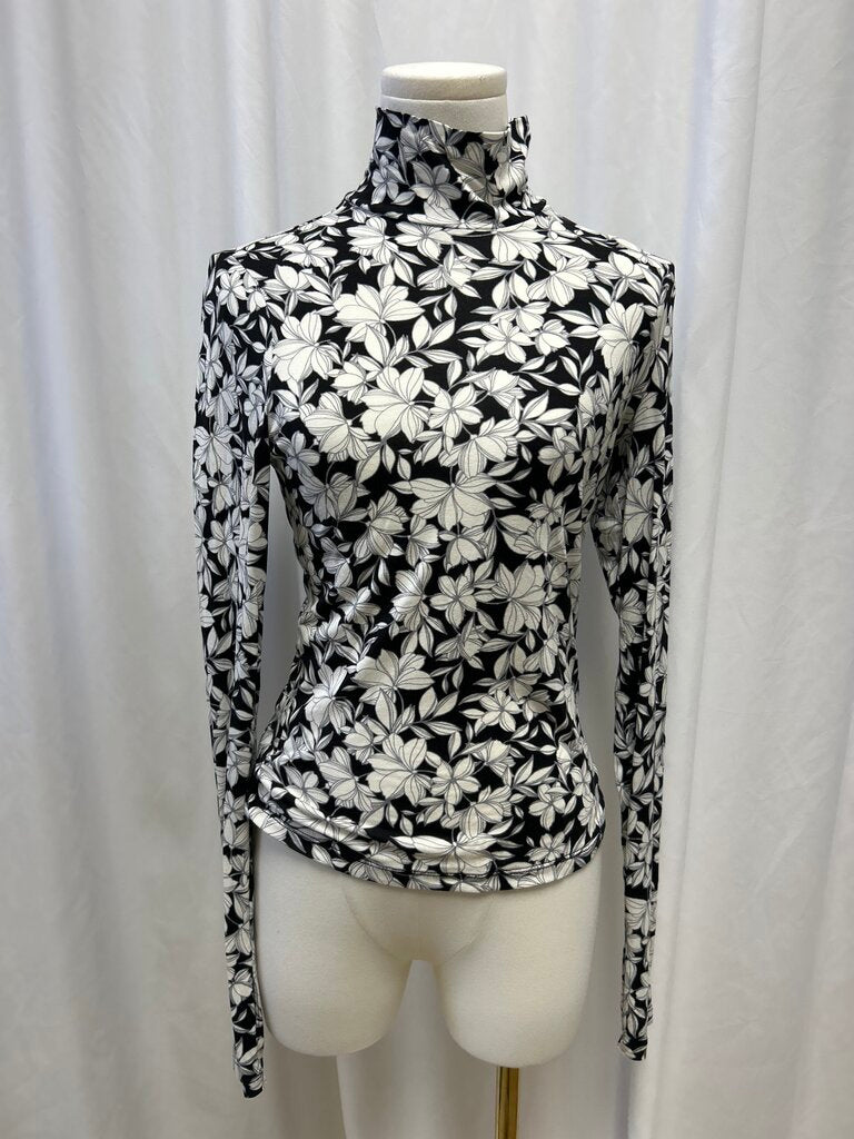 alice + olivia Black and White Floral Mock Neck Top