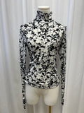 alice + olivia Black and White Floral Mock Neck Top
