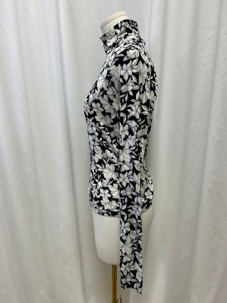 alice + olivia Black and White Floral Mock Neck Top