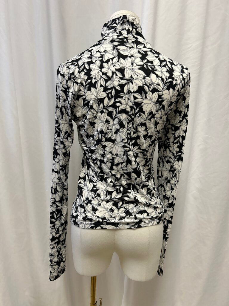 alice + olivia Black and White Floral Mock Neck Top