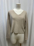 Line + Dot Oatmeal V-Neck Top