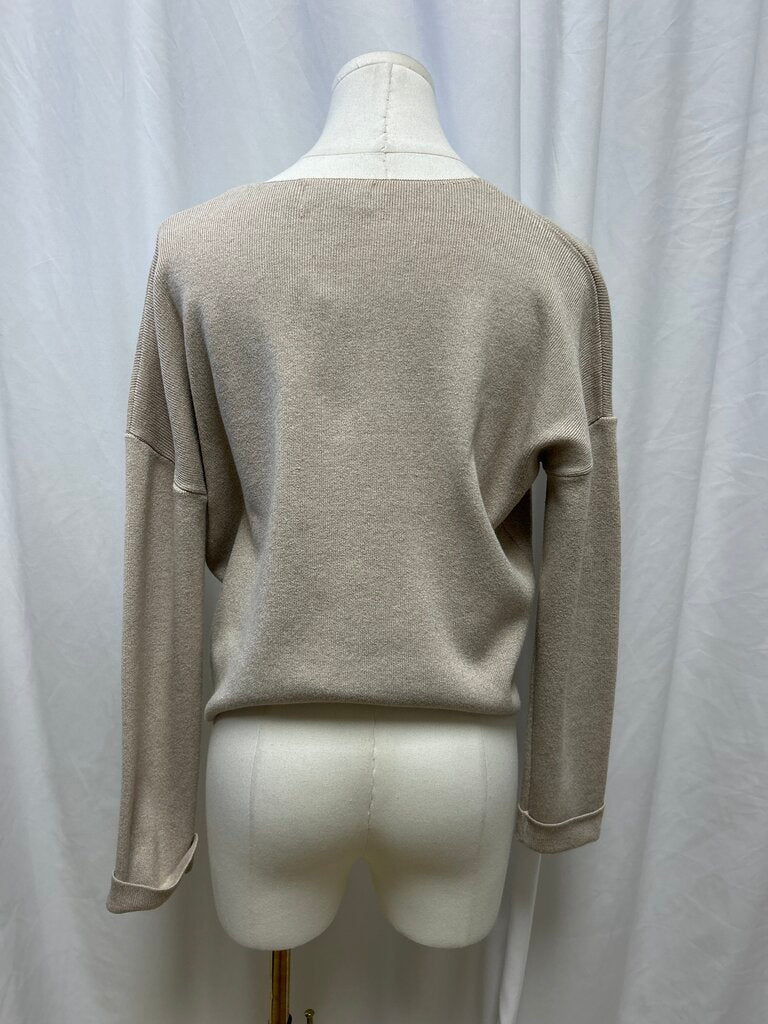 Line + Dot Oatmeal V-Neck Top