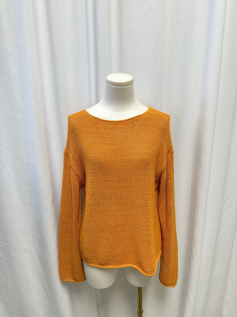 Vince Orange Cotton Open Weave Sweater