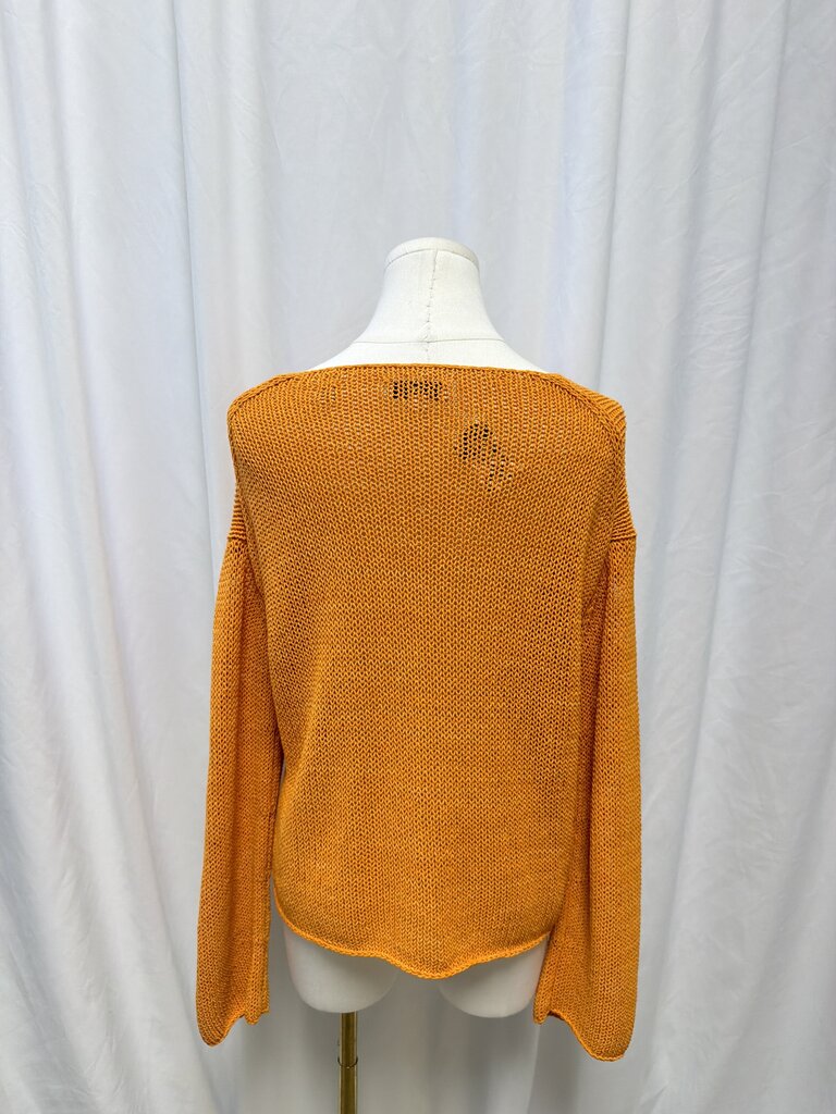 Vince Orange Cotton Open Weave Sweater