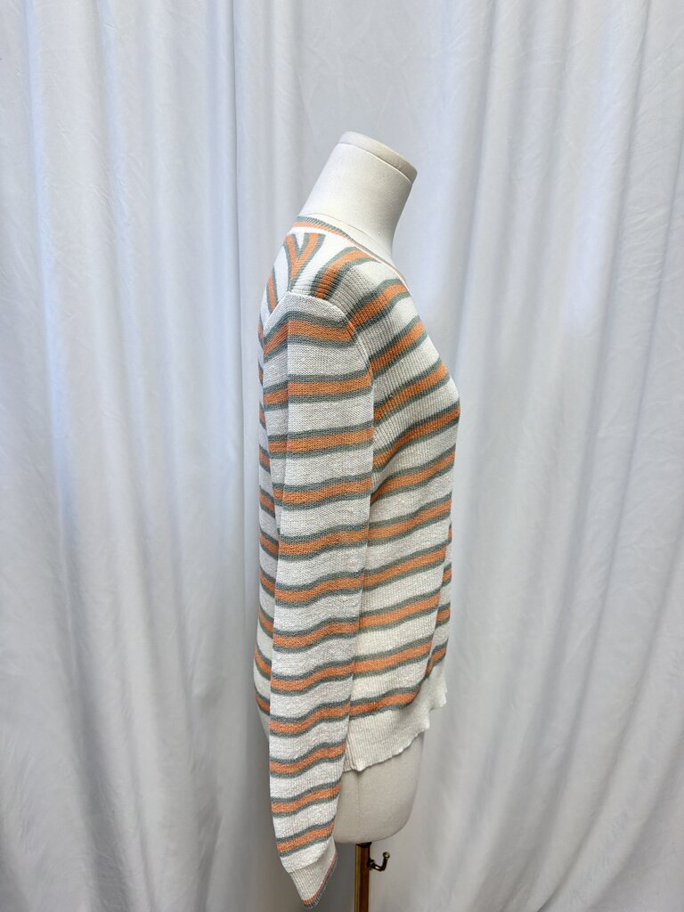 Veronica Beard White Striped Linen Sweater