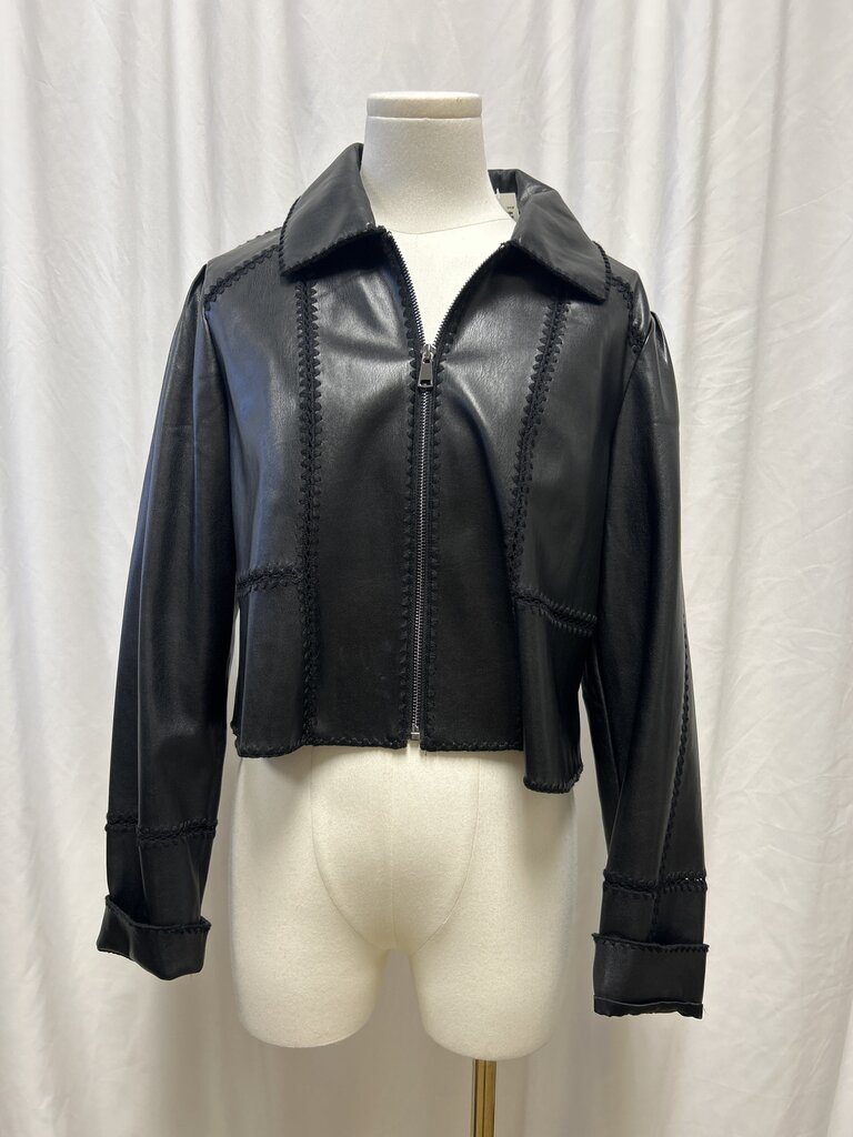 Anthropologie Faux Leather Black Cropped Jacket