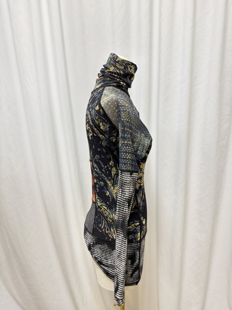 Fuzzi Black Floral Mesh Turtleneck