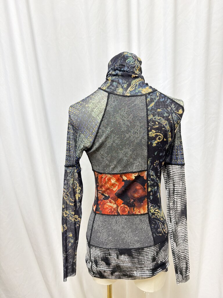 Fuzzi Black Floral Mesh Turtleneck