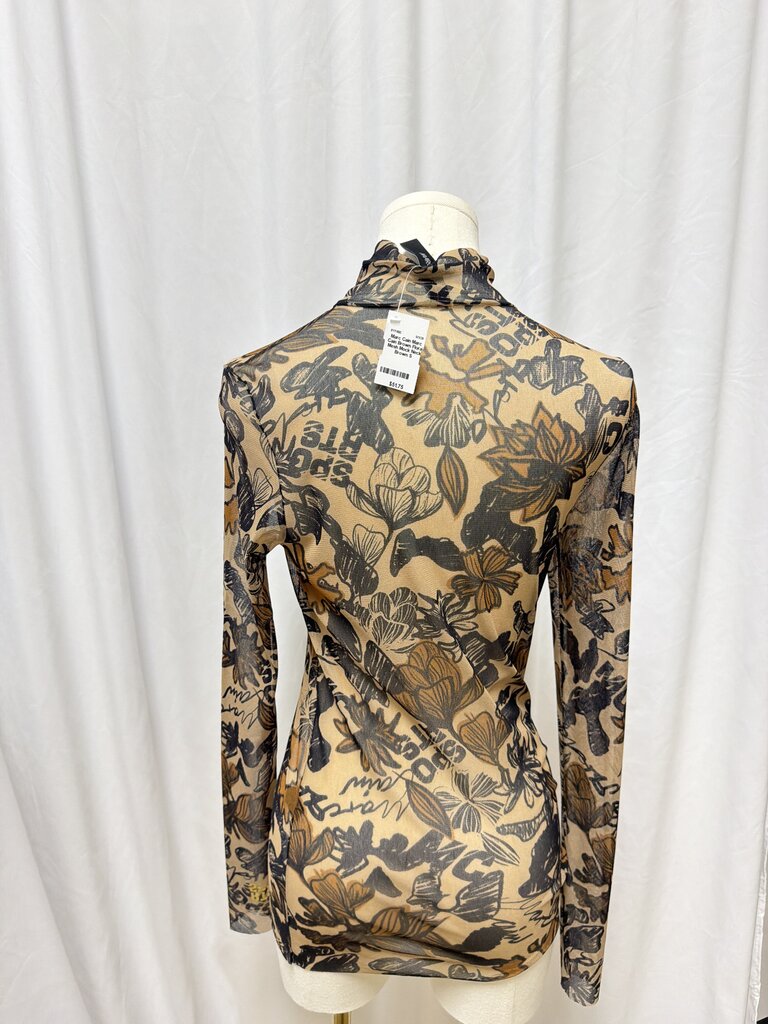 Marc Cain Brown Floral Mesh Mock Neck