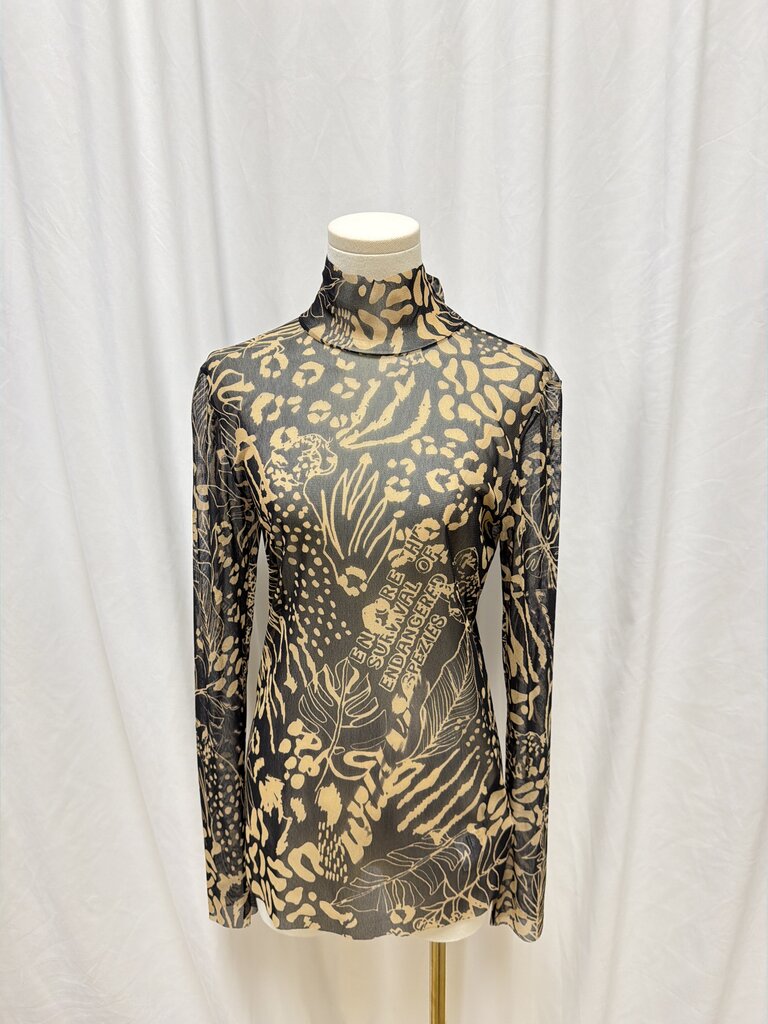 Marc Cain Black Printed Mesh Mock Neck