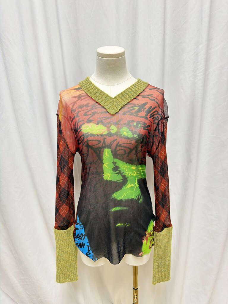 John Paul Gaultier Vintage Mesh V-Neck w/Knit Trim