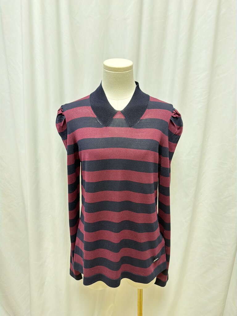 Burberry Navy Striped Puff Sleeve Top
