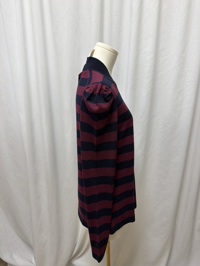 Burberry Navy Striped Puff Sleeve Top