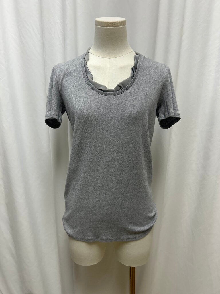 Brunello Cucinelli Grey Cashmere Short Sleeve Ribbed Top