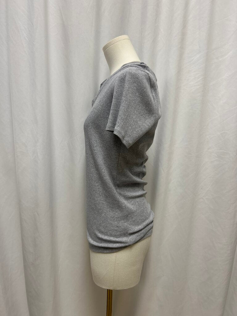 Brunello Cucinelli Grey Cashmere Short Sleeve Ribbed Top