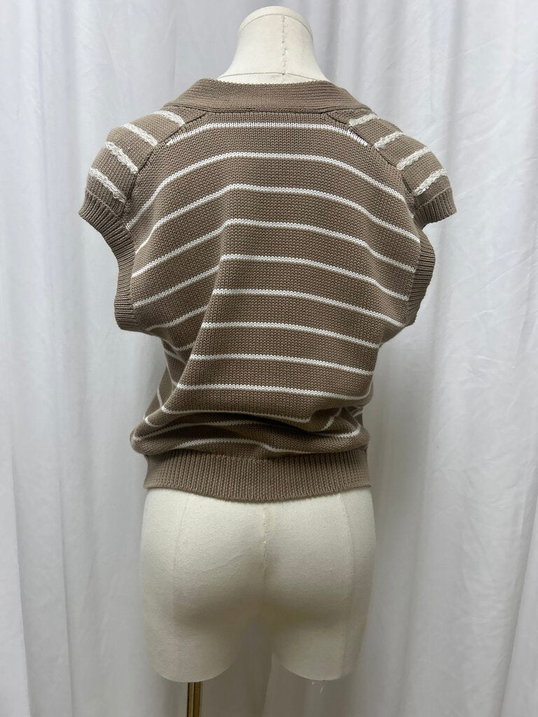 Brunello Cucinelli Brown Striped V-Neck Sweater Vest