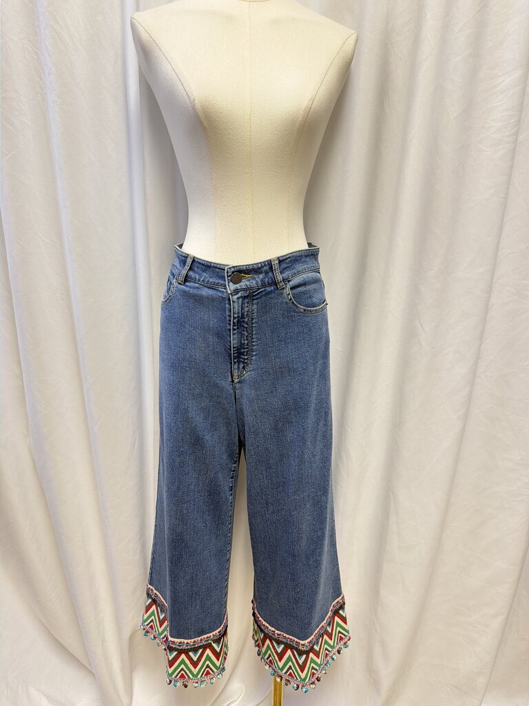 Alice + Olivia Wide Leg High Rise Embroidered Jeans