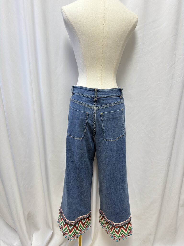 Alice + Olivia Wide Leg High Rise Embroidered Jeans