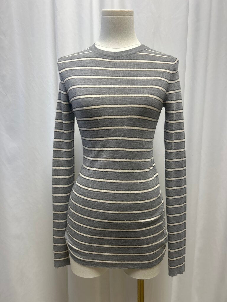 Brunello Cucinelli Sparkle Striped Crew Neck Long Sleeve