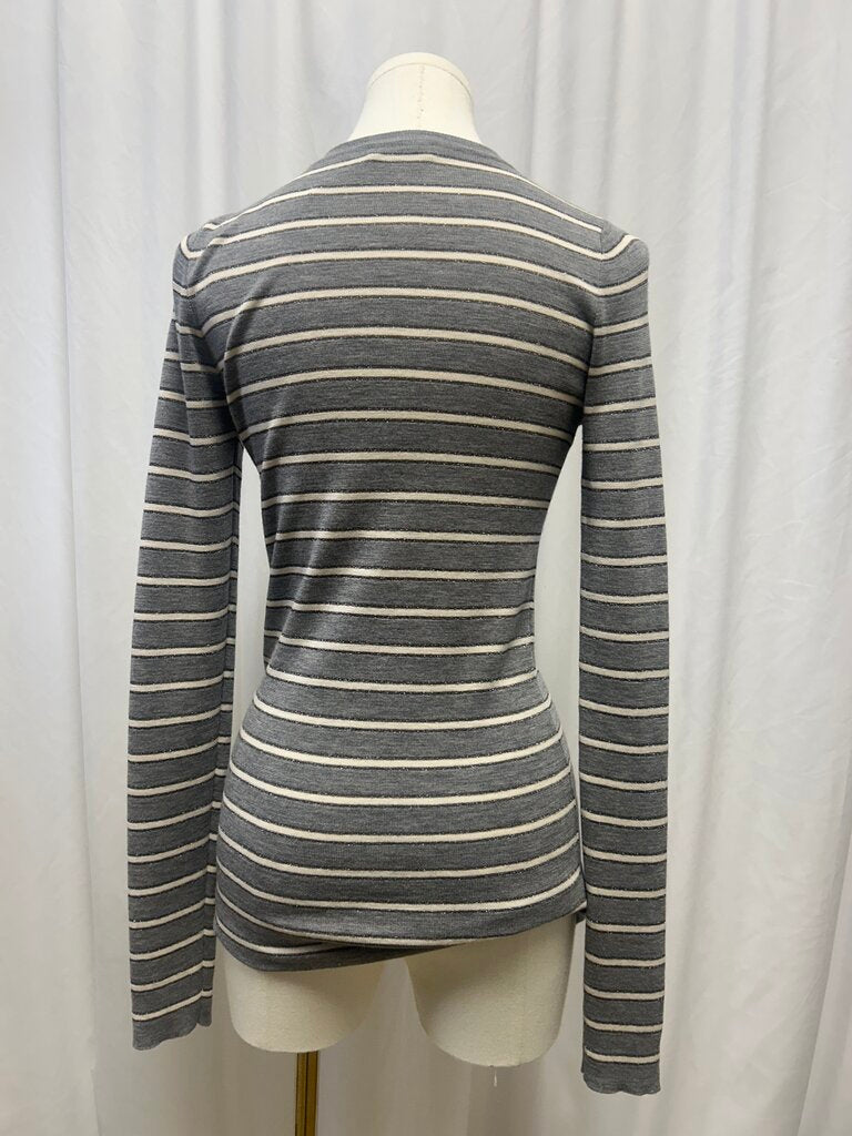 Brunello Cucinelli Sparkle Striped Crew Neck Long Sleeve