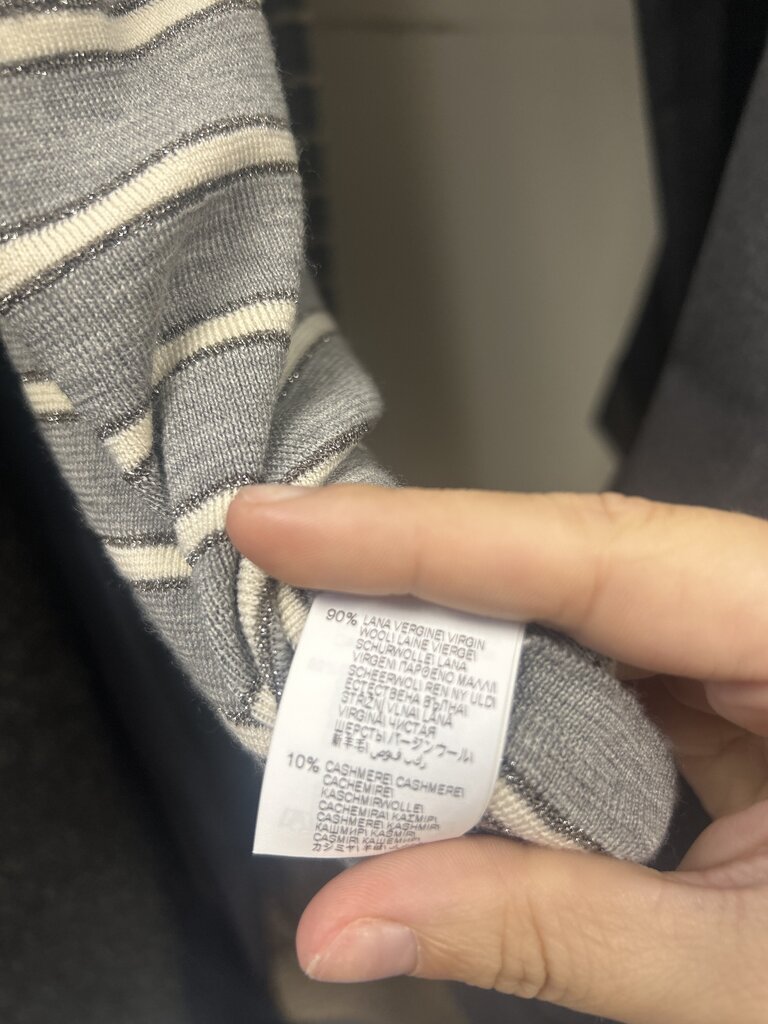 Brunello Cucinelli Sparkle Striped Crew Neck Long Sleeve