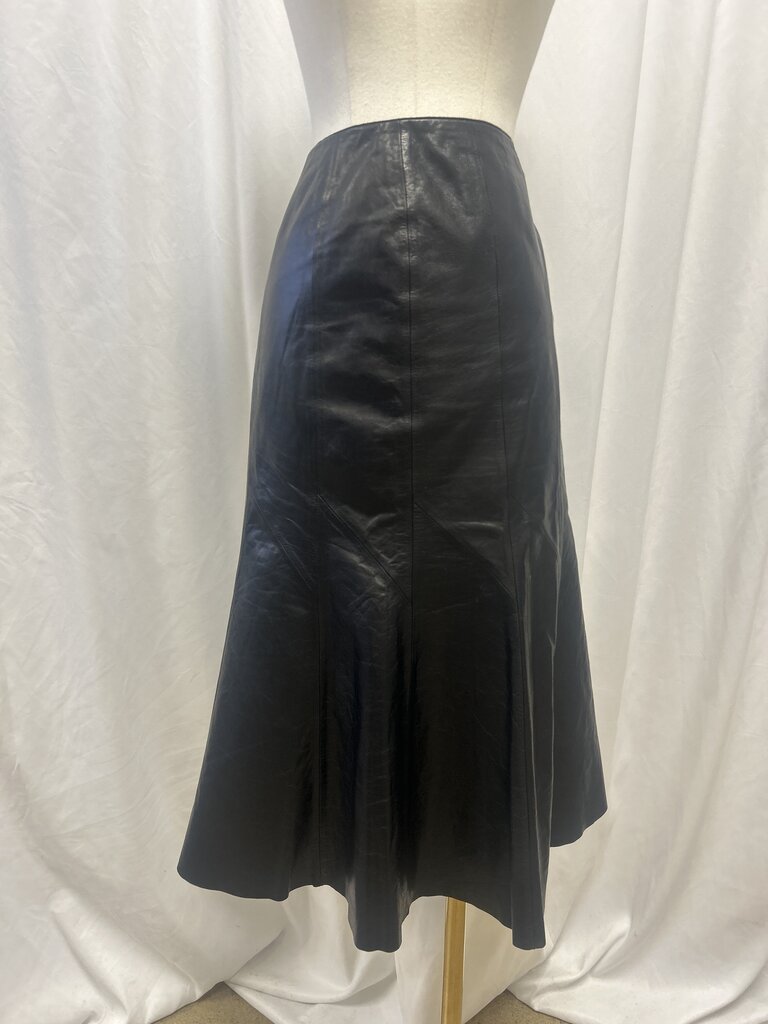 Lafayette 148 Black Leather Pleated Midi Skirt