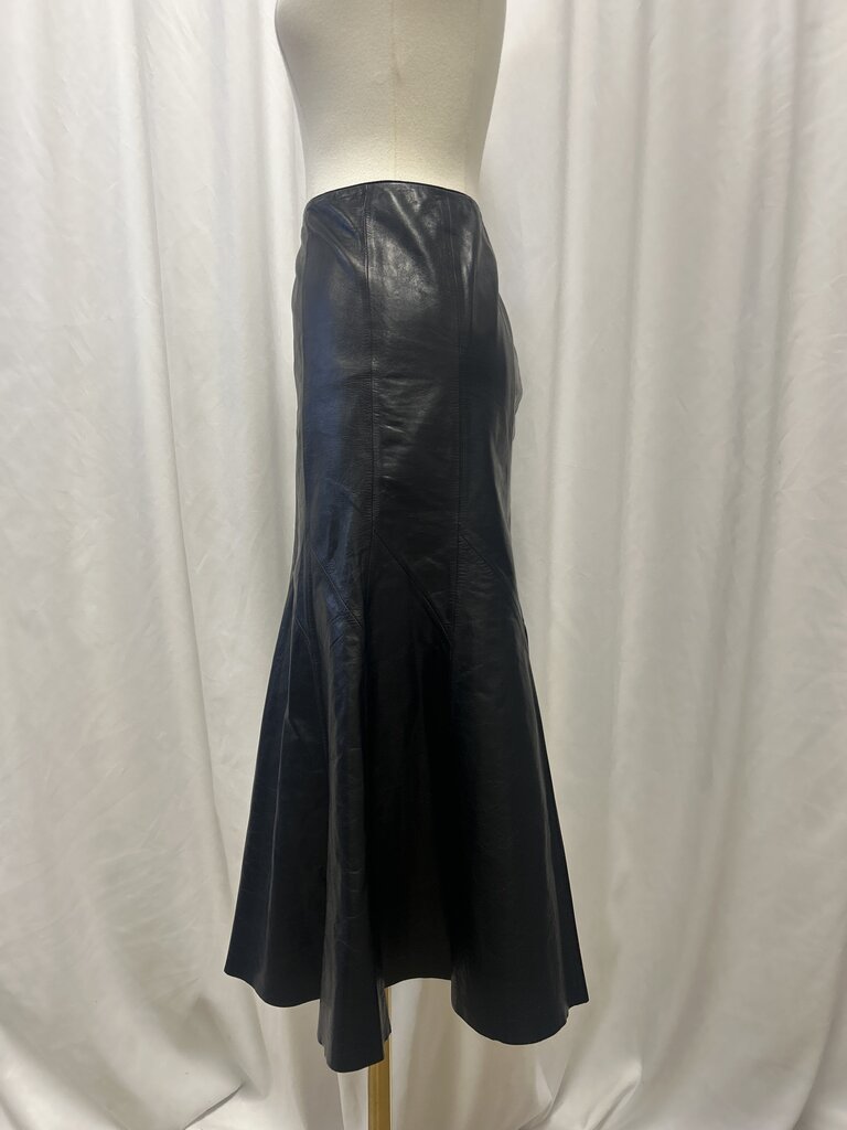 Lafayette 148 Black Leather Pleated Midi Skirt