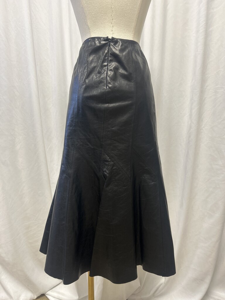 Lafayette 148 Black Leather Pleated Midi Skirt