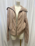 Self Portrait Tan Cable Knit Zip Up Cardigan