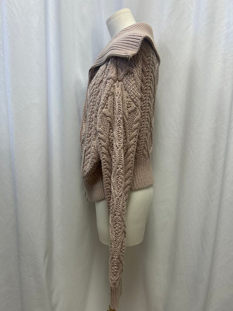 Self Portrait Tan Cable Knit Zip Up Cardigan