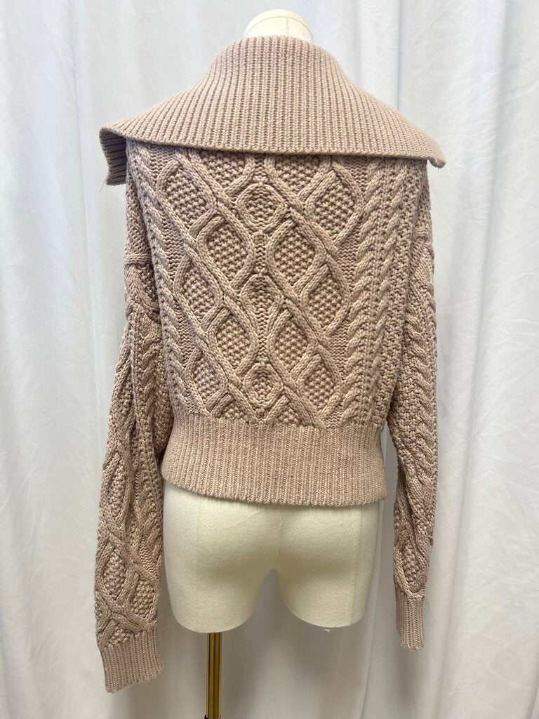 Self Portrait Tan Cable Knit Zip Up Cardigan