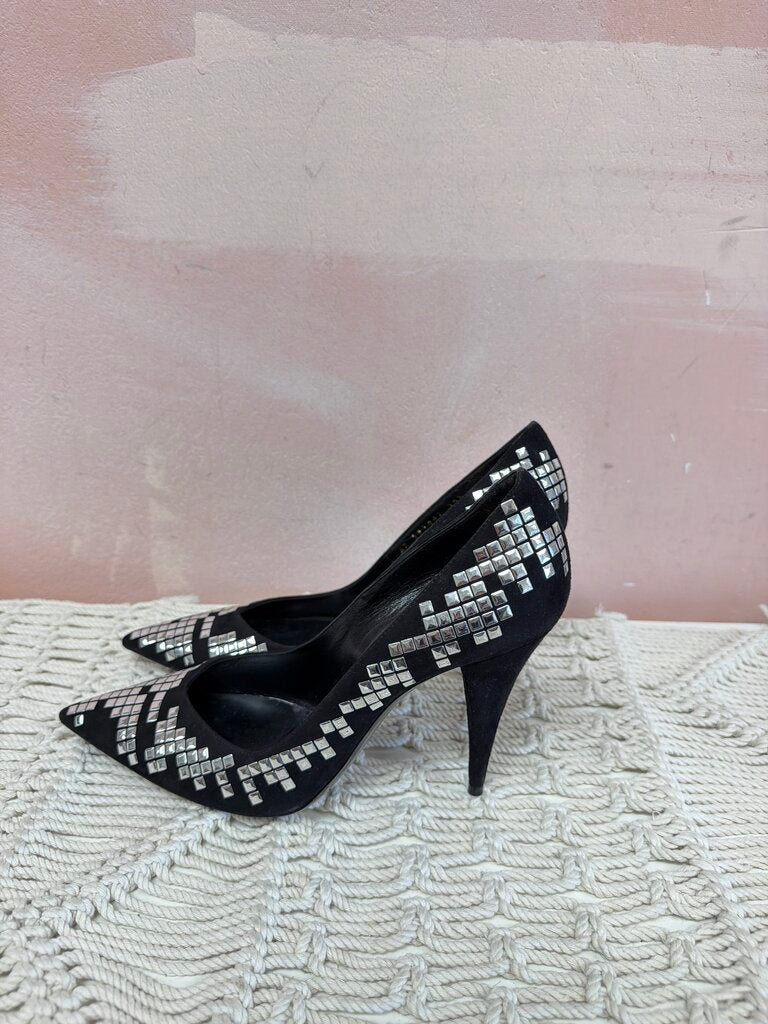 Saint Laurent Embellished Suede Pointed Toe Pump w/ Box