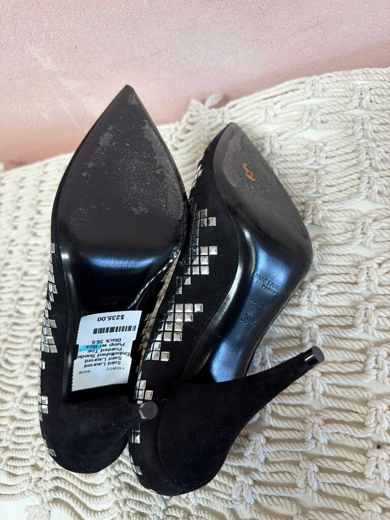 Saint Laurent Embellished Suede Pointed Toe Pump w/ Box
