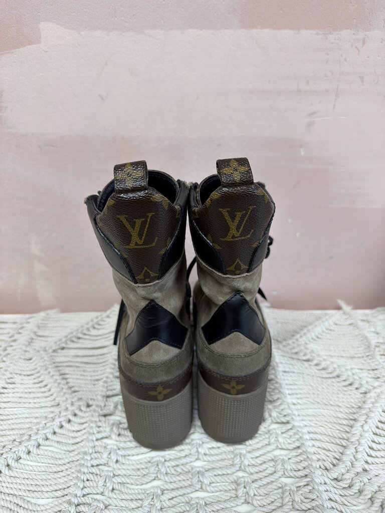 Louis Vuitton Taupe Laureate Platform Combat Boot w/Dustbag