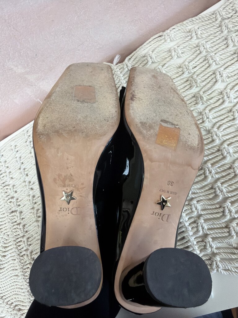 Dior Black Patent Bow Accent Block Heel Pump