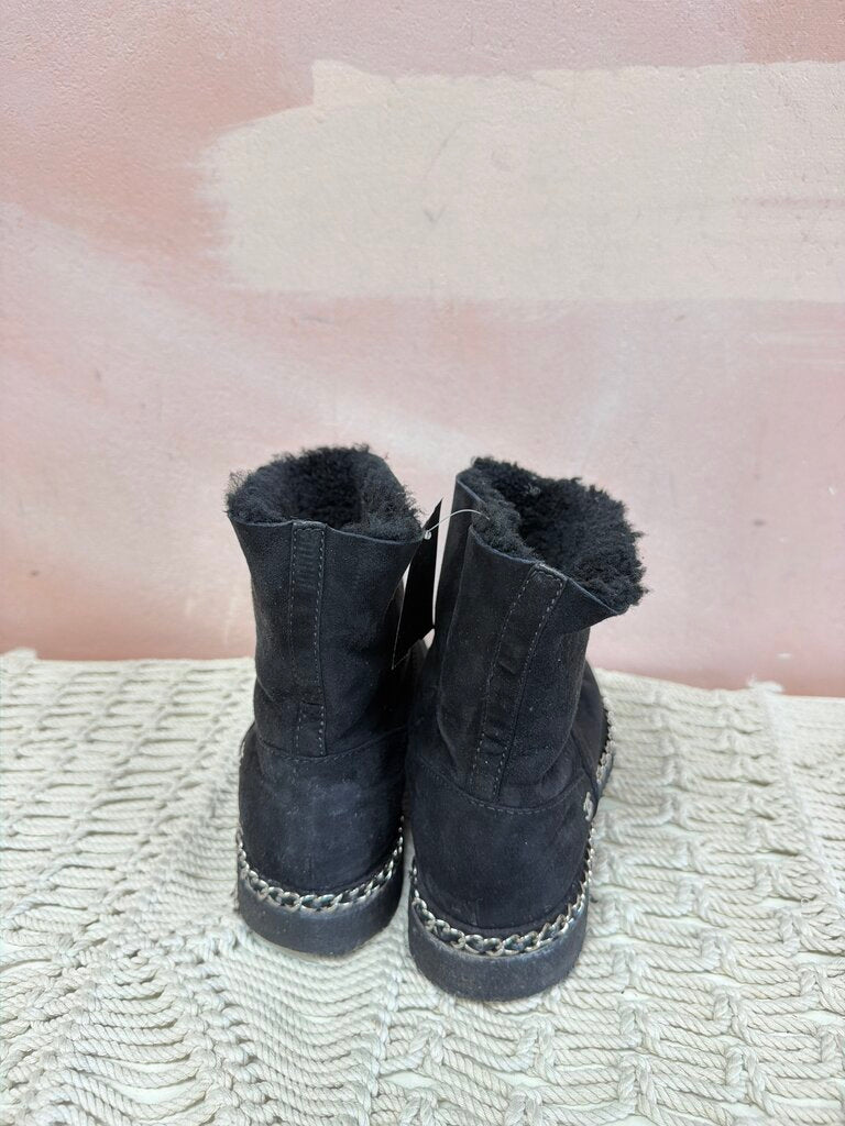 Chanel Black Shearling Interlocking Boot