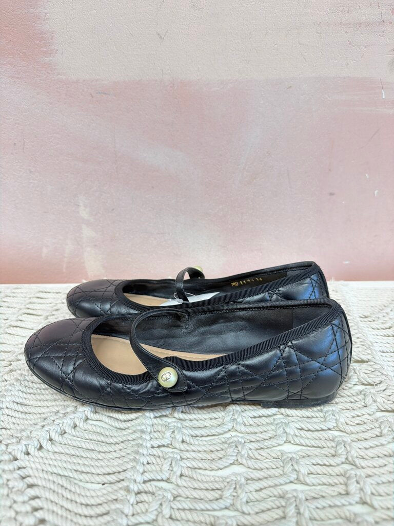 Dior Quilted Pearl Accent Leather Ballet Flat w/ Dustbag